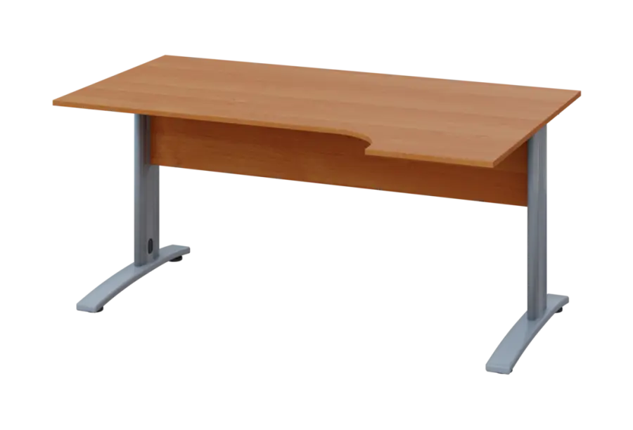 ERK 28 - 164 stůl kancelářský, rohový, pravý, kovová podnož stříbrná, deska 25 mm, široký 1600 mm, olše jantar